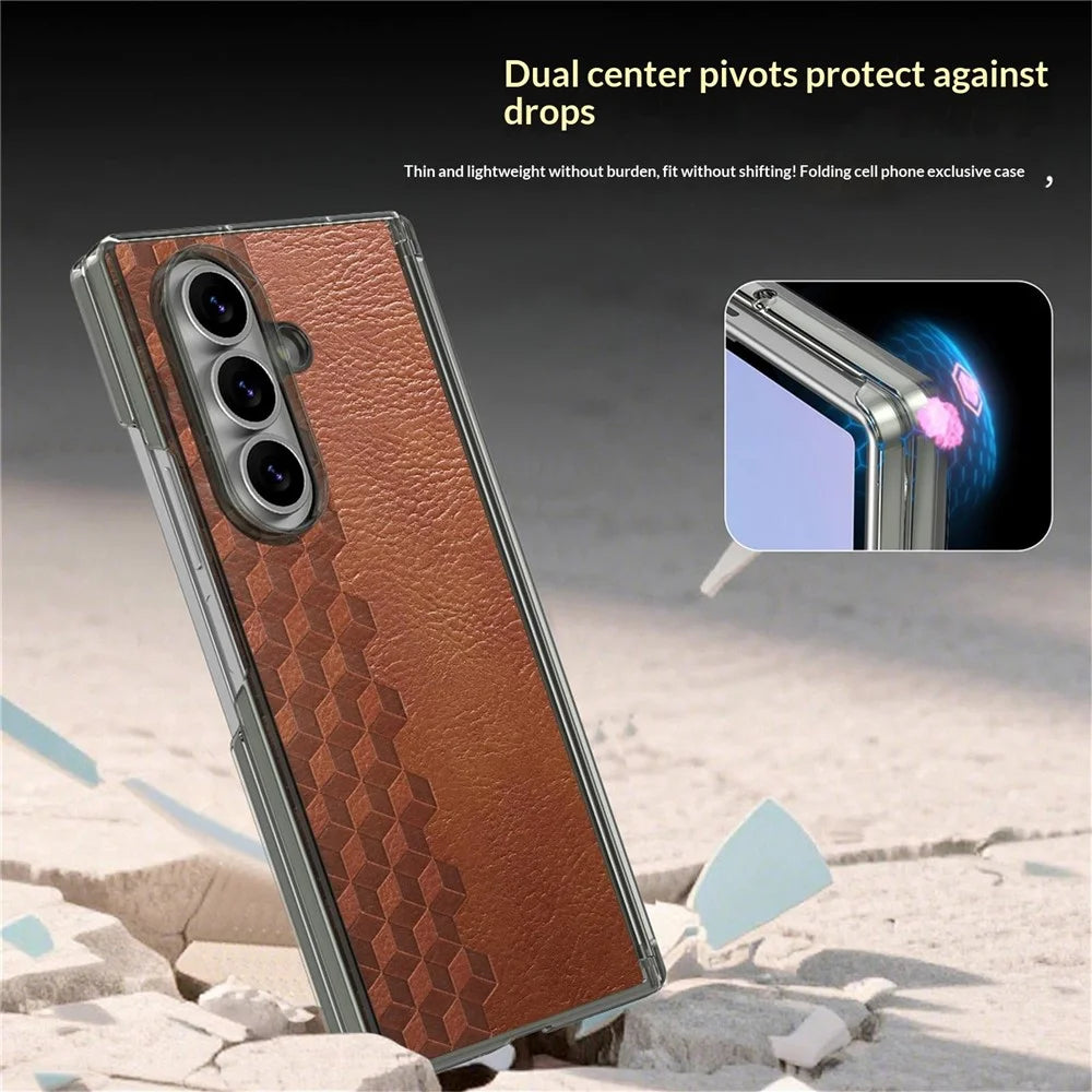 For Samsung Galaxy Z Fold7 5G Case Magnetic Dual Center Shaft Protection PU Leather TPU PC Foldable Phone Cover - Brown - 2