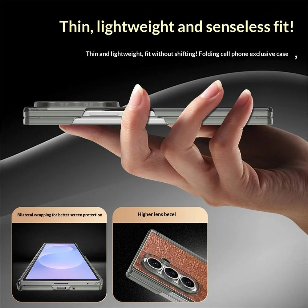 For Samsung Galaxy Z Fold7 5G Case Magnetic Dual Center Shaft Protection PU Leather TPU PC Foldable Phone Cover - Brown - 4