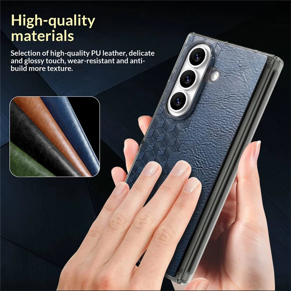 For Samsung Galaxy Z Fold7 5G Case Magnetic Dual Center Shaft Protection PU Leather TPU PC Foldable Phone Cover - Brown - 5