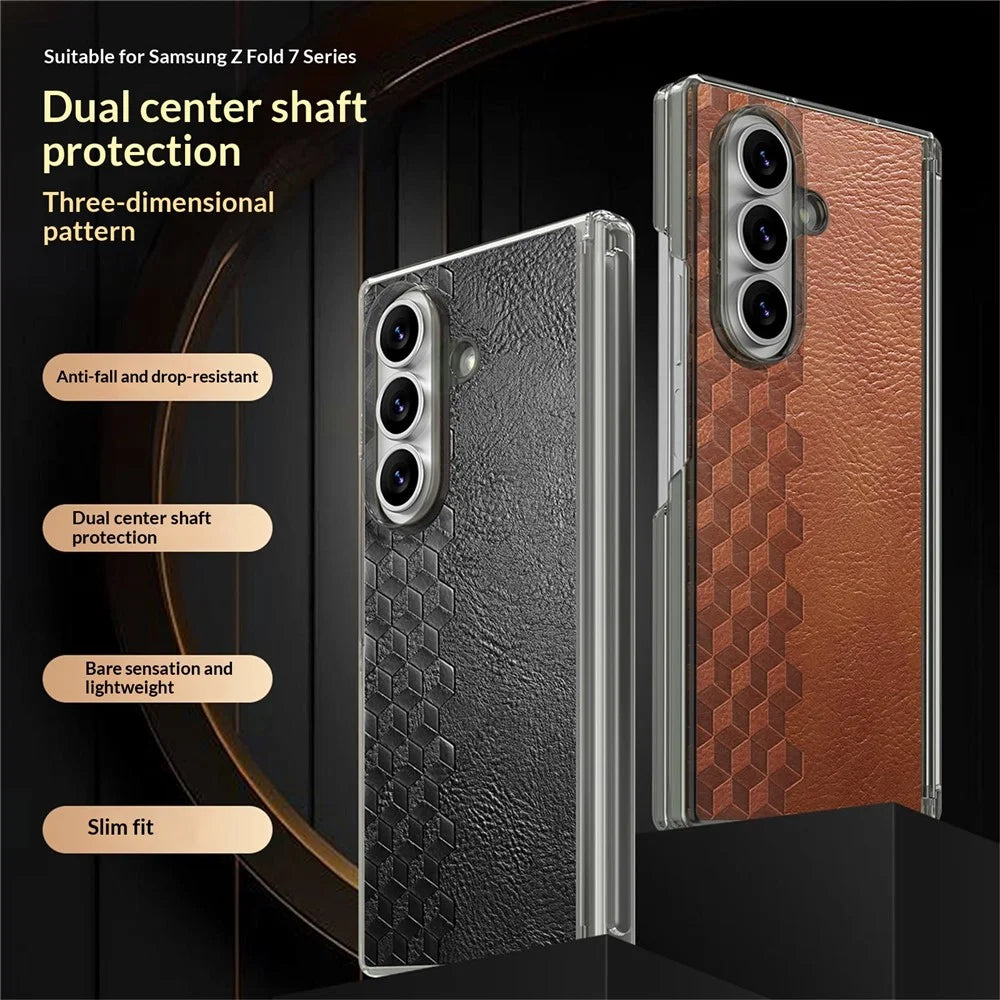 For Samsung Galaxy Z Fold7 5G Case Magnetic Dual Center Shaft Protection PU Leather TPU PC Foldable Phone Cover - Brown - 6