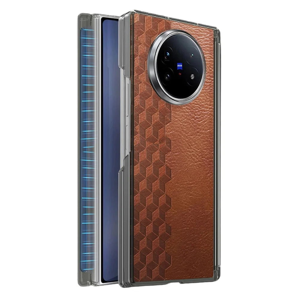 For vivo X Fold5 5G Case Magnetic Dual Center Shaft Protection PU Leather TPU PC Foldable Phone Cover - Brown - 1