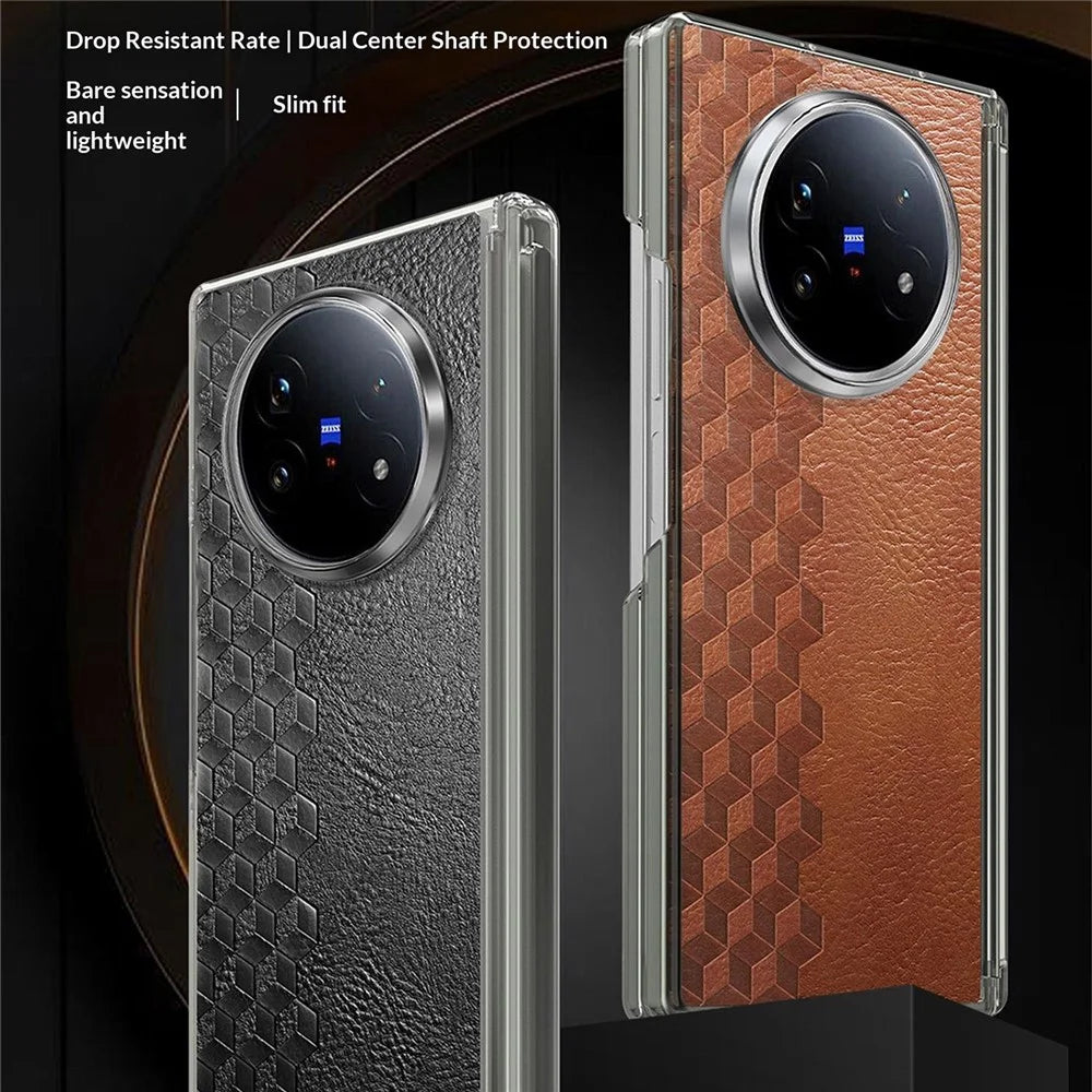 For vivo X Fold5 5G Case Magnetic Dual Center Shaft Protection PU Leather TPU PC Foldable Phone Cover - Brown - 2