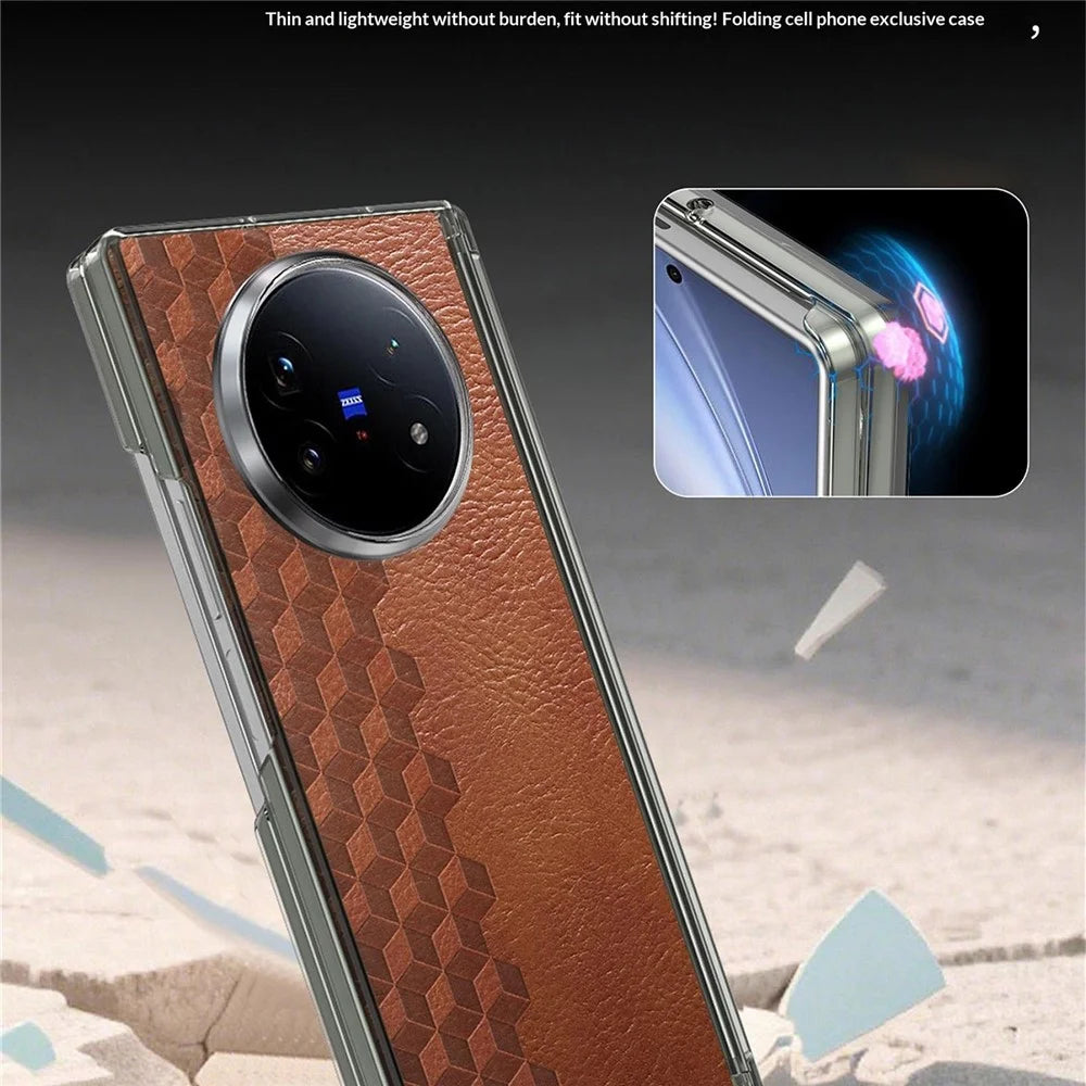 For vivo X Fold5 5G Case Magnetic Dual Center Shaft Protection PU Leather TPU PC Foldable Phone Cover - Brown - 3