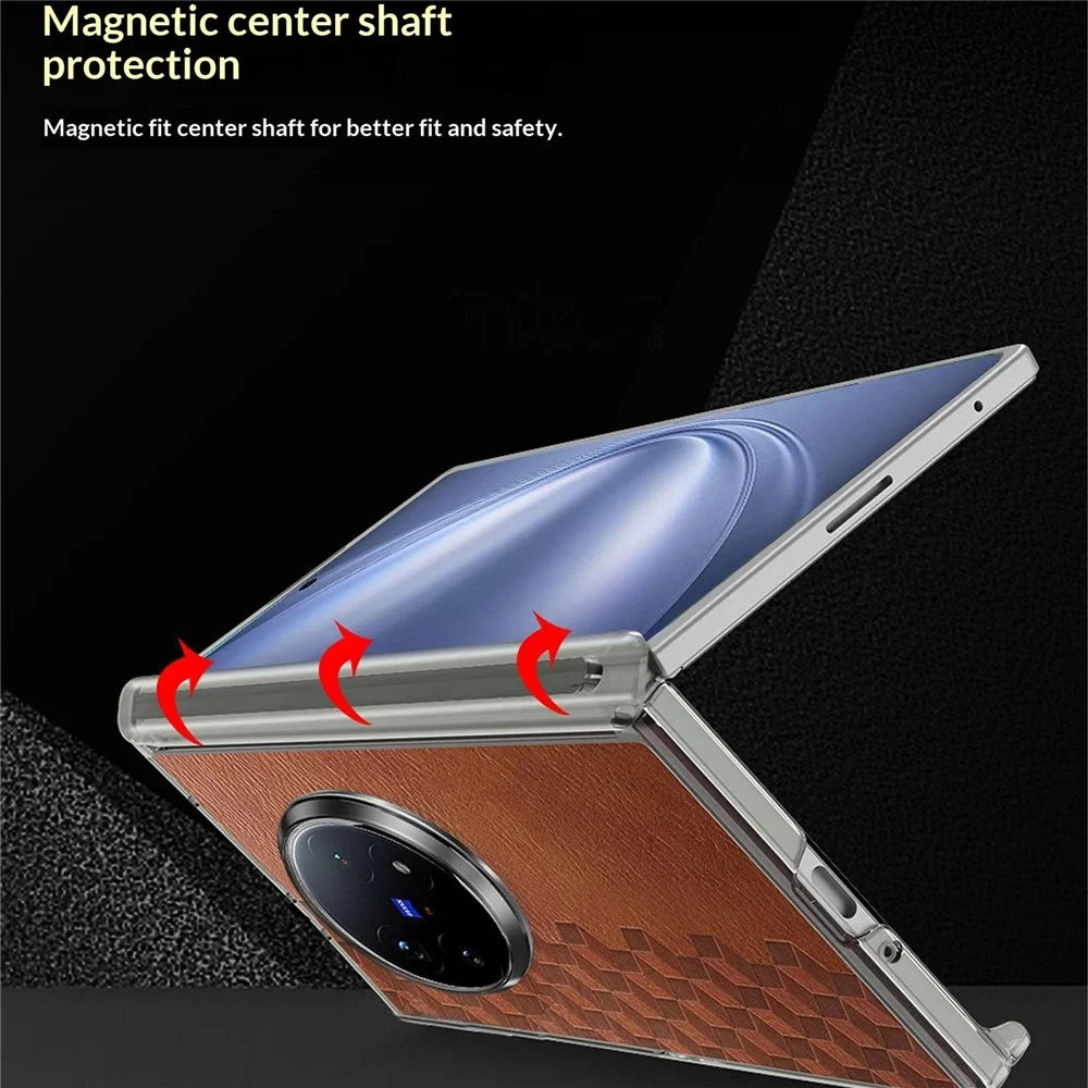 For vivo X Fold5 5G Case Magnetic Dual Center Shaft Protection PU Leather TPU PC Foldable Phone Cover - Brown - 4