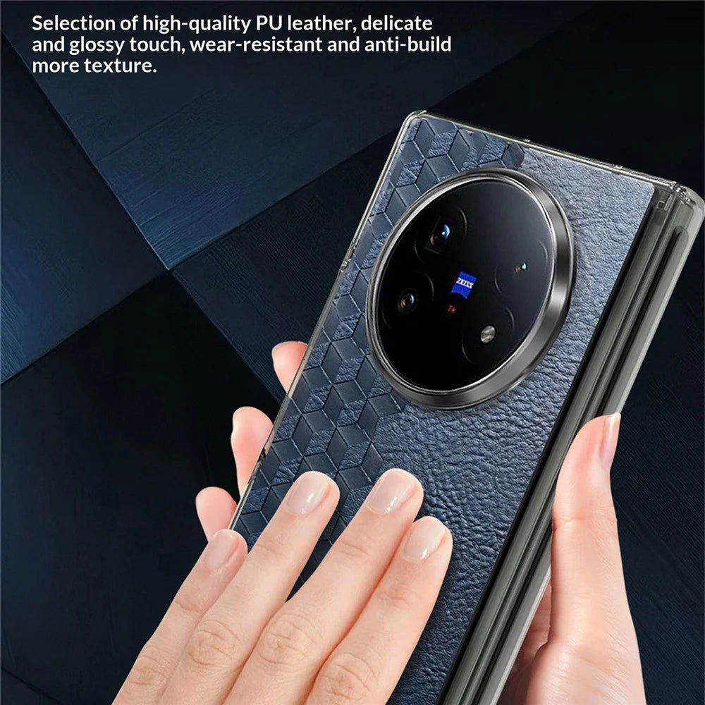 For vivo X Fold5 5G Case Magnetic Dual Center Shaft Protection PU Leather TPU PC Foldable Phone Cover - Brown - 6