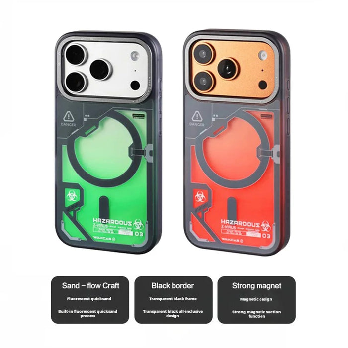 WAKCAS For iPhone 17 Pro Magnetic Case Fluorescent Quicksand TPU Phone Cover Compatible with MagSafe - Green - 2