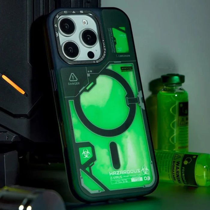 WAKCAS For iPhone 16 Pro Magnetic Case Fluorescent Quicksand TPU Phone Cover Compatible with MagSafe - Green - 5