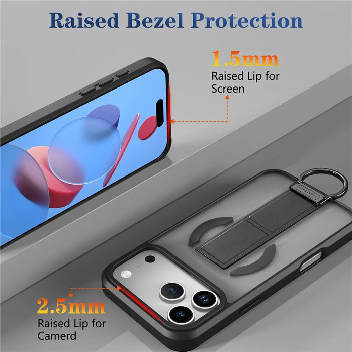 For iPhone 17 Pro Magnetic Case with Folding Kickstand  /  Ring Holder TPU + PC Phone Back Cover - Black - 3