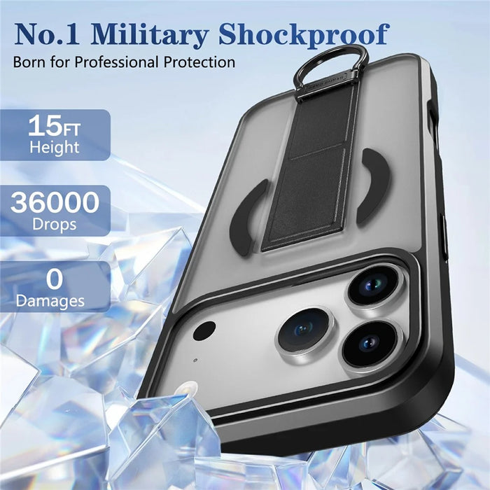 For iPhone 17 Pro Max Magnetic Case with Folding Kickstand  /  Ring Holder TPU + PC Phone Back Cover - Black - 2