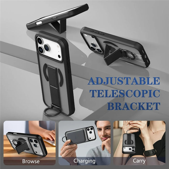 For iPhone 17 Pro Max Magnetic Case with Folding Kickstand  /  Ring Holder TPU + PC Phone Back Cover - Black - 4