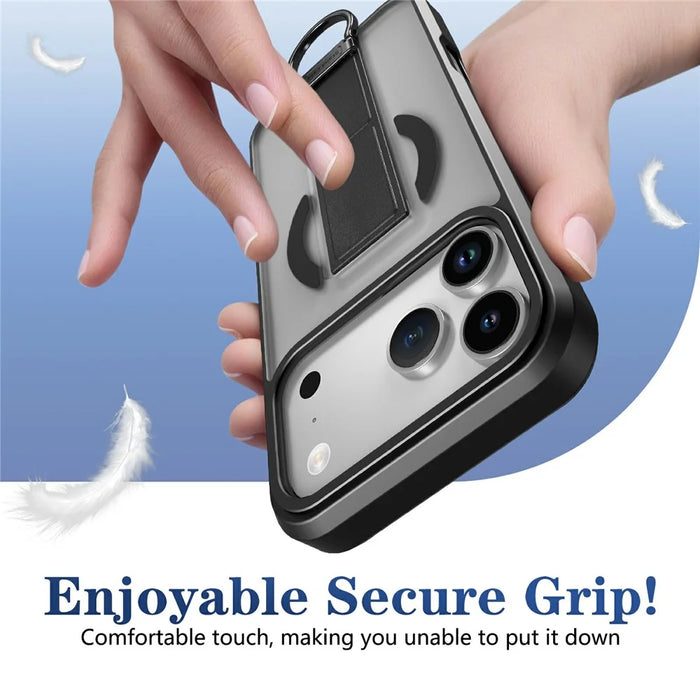 For iPhone 17 Pro Max Magnetic Case with Folding Kickstand  /  Ring Holder TPU + PC Phone Back Cover - Black - 5