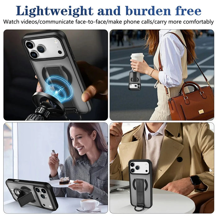 For iPhone 17 Pro Max Magnetic Case with Folding Kickstand  /  Ring Holder TPU + PC Phone Back Cover - Black - 6