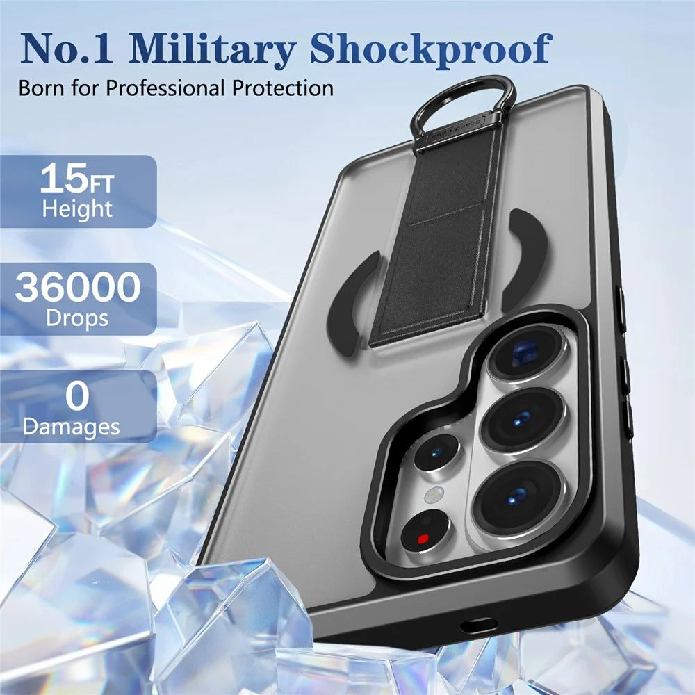 For Samsung Galaxy S25 Ultra Magnetic Case with Folding Kickstand  /  Ring Holder TPU + PC Phone Back Cover - Black - 2