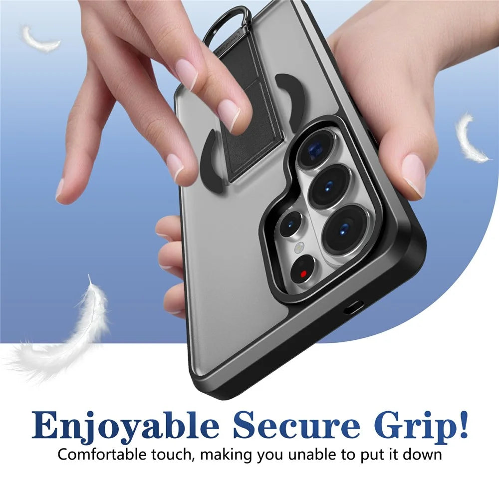 For Samsung Galaxy S25 Ultra Magnetic Case with Folding Kickstand  /  Ring Holder TPU + PC Phone Back Cover - Black - 5