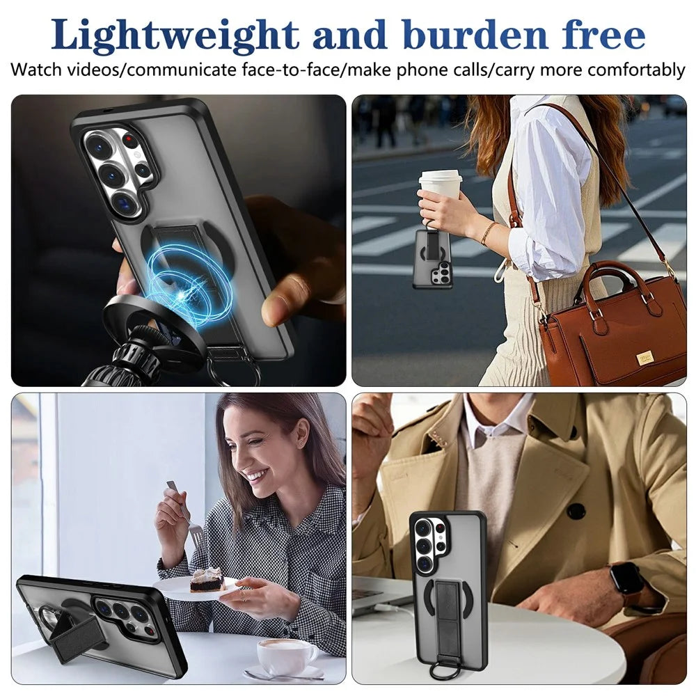 For Samsung Galaxy S25 Ultra Magnetic Case with Folding Kickstand  /  Ring Holder TPU + PC Phone Back Cover - Black - 6