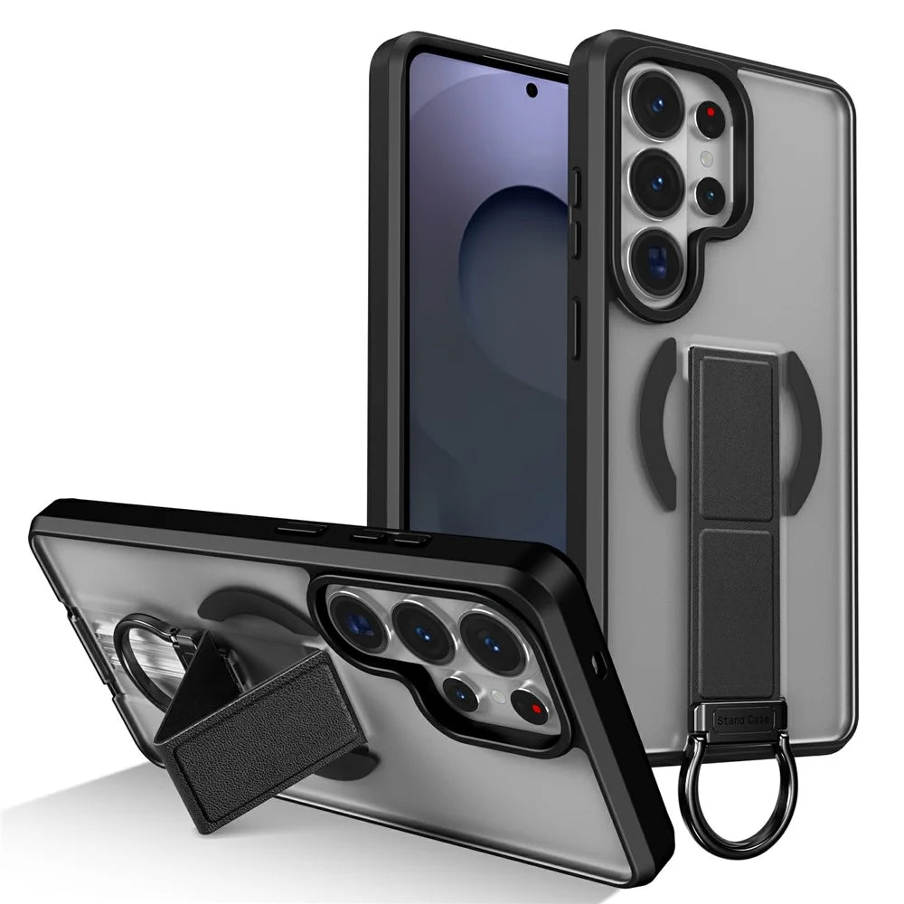 For Samsung Galaxy S26 Ultra Magnetic Case with Folding Kickstand  /  Ring Holder TPU + PC Phone Back Cover - Black - 1