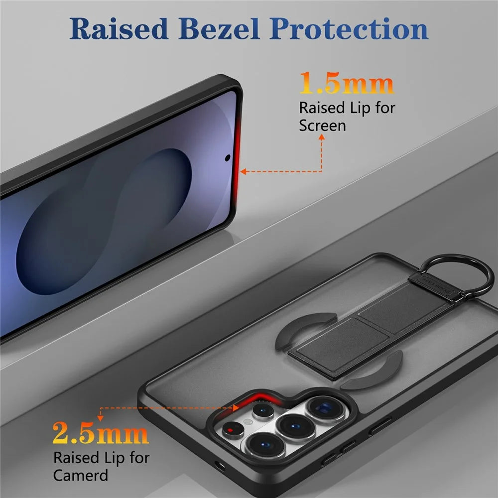 For Samsung Galaxy S26 Ultra Magnetic Case with Folding Kickstand  /  Ring Holder TPU + PC Phone Back Cover - Black - 3