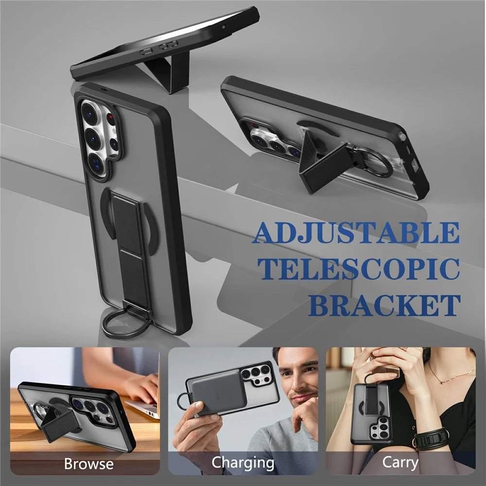 For Samsung Galaxy S26 Ultra Magnetic Case with Folding Kickstand  /  Ring Holder TPU + PC Phone Back Cover - Black - 4