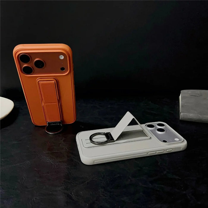 For iPhone 17 Pro Case with Kickstand  /  D-Ring Holder TPU PC Phone Back Cover - Brown - 3
