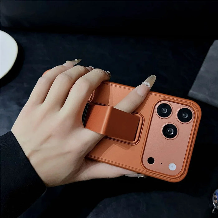 For iPhone 17 Pro Case with Kickstand  /  D-Ring Holder TPU PC Phone Back Cover - Brown - 4