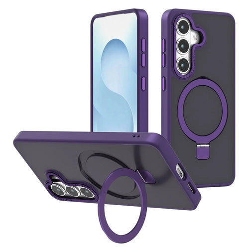 For Samsung Galaxy S26+ Magnetic Case Skin Touch Anti-Drop TPU + PC Kickstand Phone Cover - Dark Purple - 1