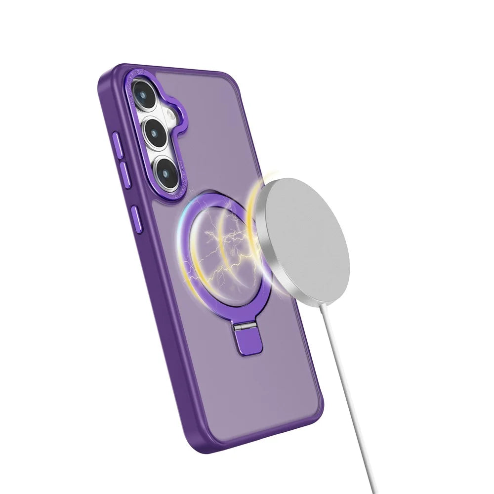 For Samsung Galaxy S26+ Magnetic Case Skin Touch Anti-Drop TPU + PC Kickstand Phone Cover - Dark Purple - 4