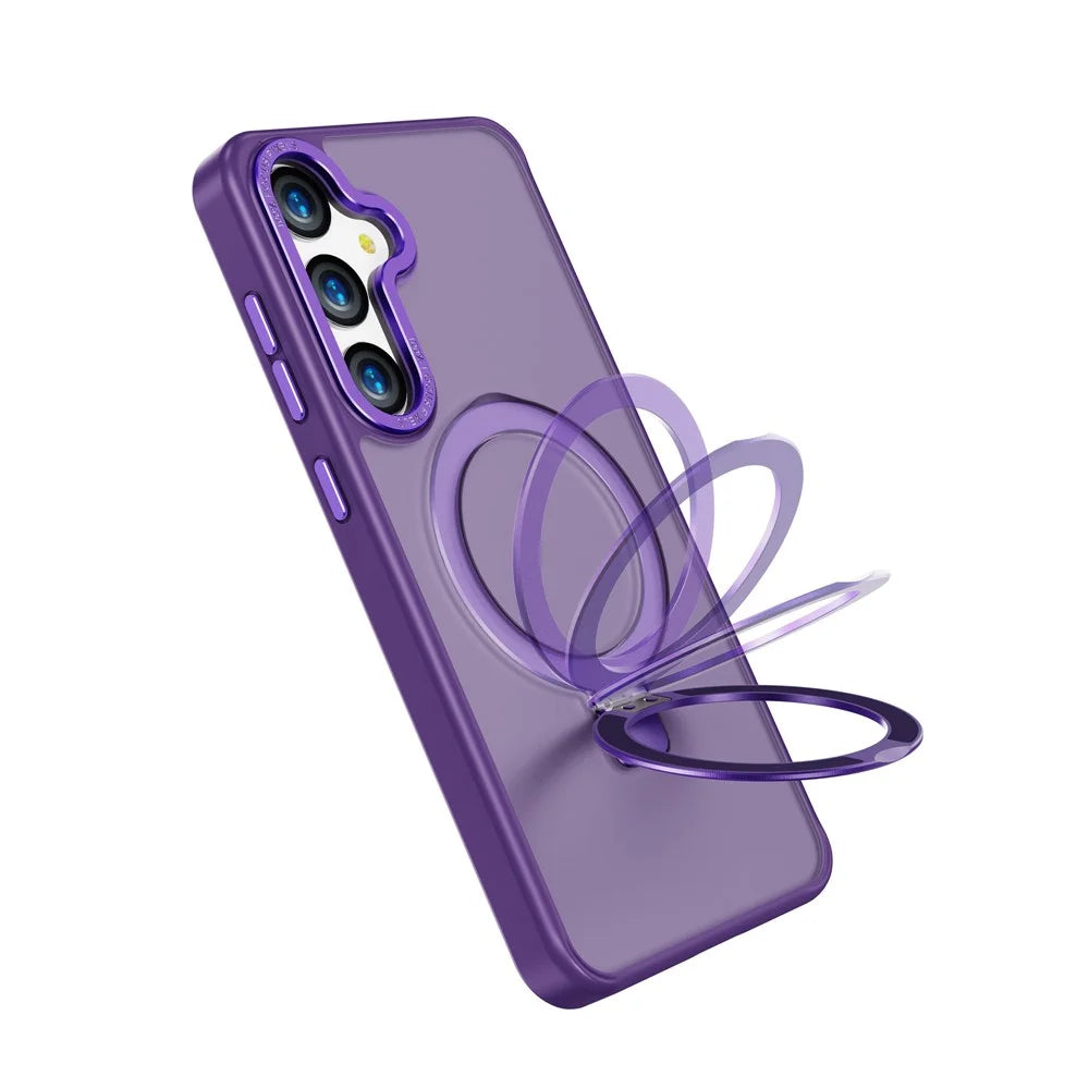 For Samsung Galaxy S26+ Magnetic Case Skin Touch Anti-Drop TPU + PC Kickstand Phone Cover - Dark Purple - 5