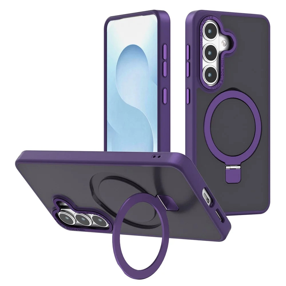 For Samsung Galaxy S26 Magnetic Case Skin Touch Anti-Drop TPU + PC Kickstand Phone Cover - Dark Purple - 1