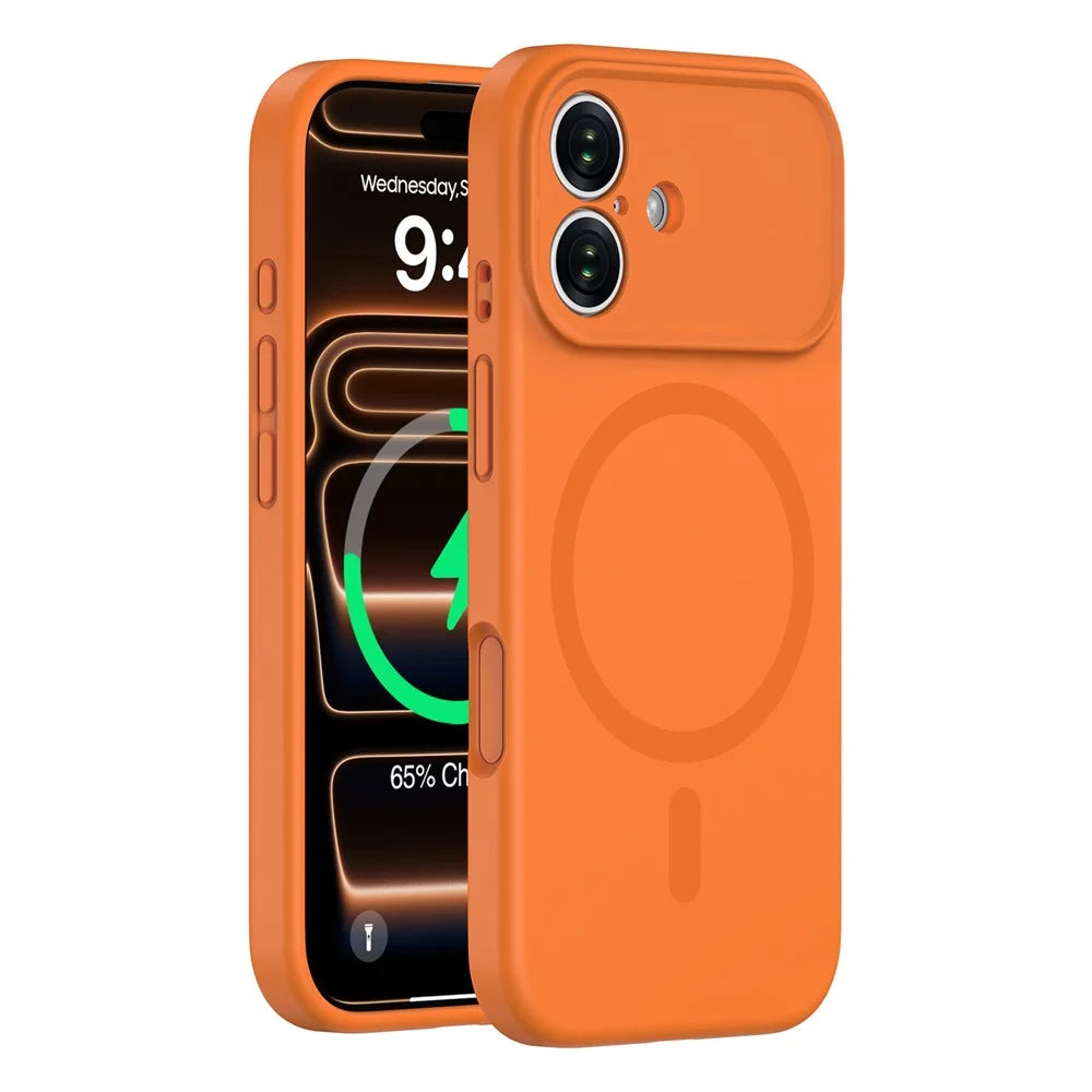 For iPhone 17 Case Compatible with MagSafe Precision Fit PC + Liquid Silicone Protective Phone Cover - Fluorescent Orange - 1