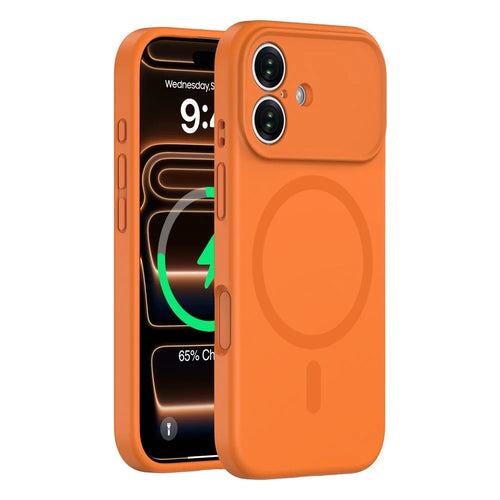 For iPhone 17 Case Compatible with MagSafe Precision Fit PC + Liquid Silicone Protective Phone Cover - Fluorescent Orange - 1