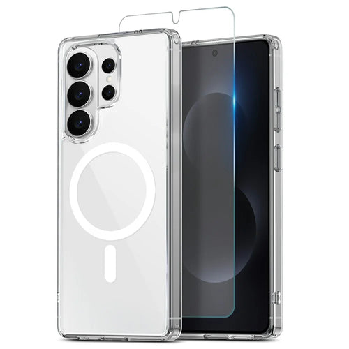 NORTHJO For Samsung Galaxy S26 Ultra Magnetic Case PC + TPU Phone Cover Set with Tempered Glass Film (Support Fingerprint Unlock) - Transparent - 1