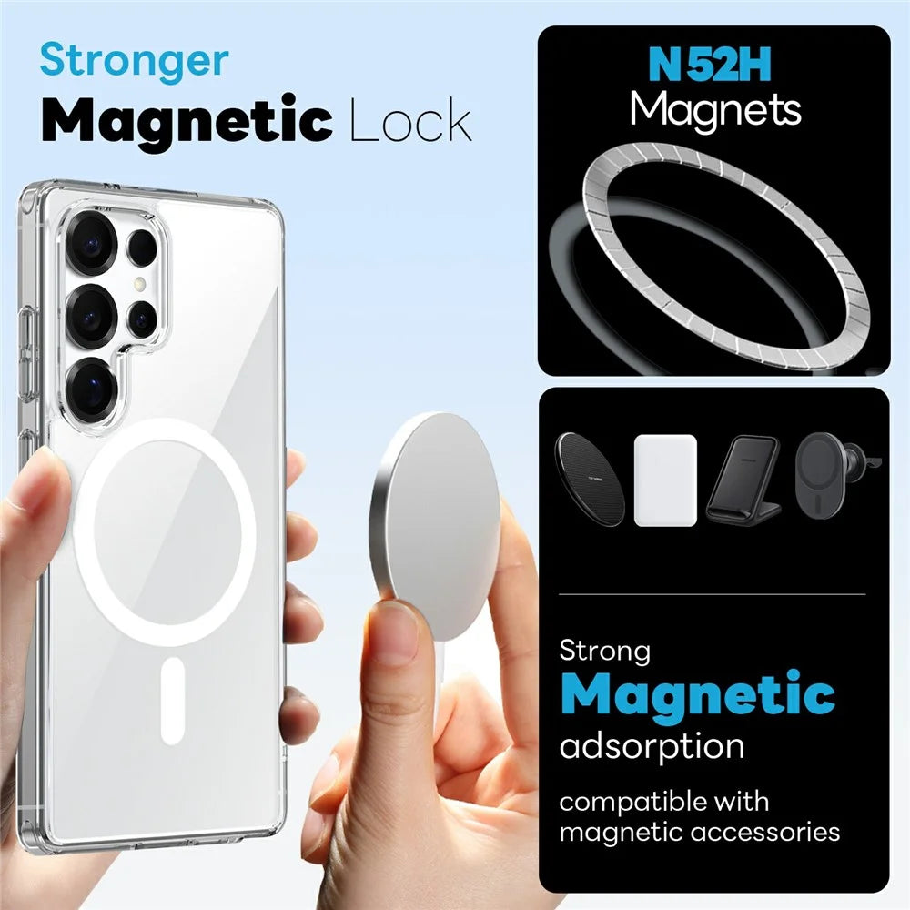 NORTHJO For Samsung Galaxy S26 Ultra Magnetic Case PC + TPU Phone Cover Set with Tempered Glass Film (Support Fingerprint Unlock) - Transparent - 2