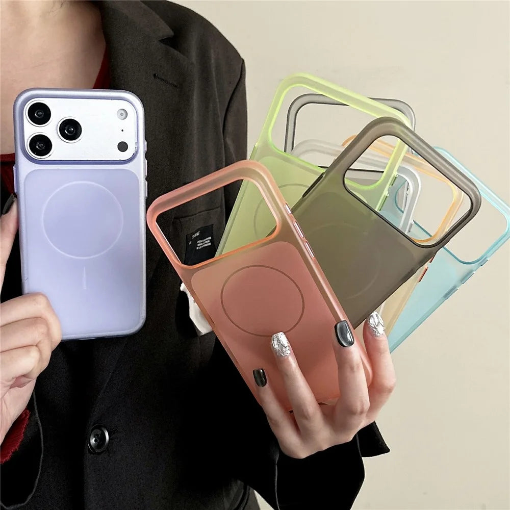 For iPhone 17 Pro Magnetic Phone Case Soft Touch Anti Fingerprint PC Shockproof Cover Compatible with MagSafe - Titanium Grey - 7