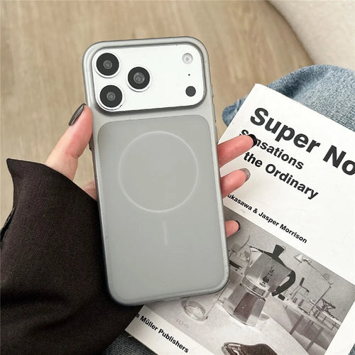 For iPhone 17 Pro Max Magnetic Phone Case Soft Touch Anti Fingerprint PC Shockproof Cover Compatible with MagSafe - Titanium Grey - 1
