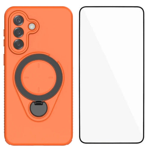 WANLONFENG For Samsung Galaxy A37 5G Case with Tempered Glass  JH Series PC TPU Kickstand Phone Cover - Orange - 1