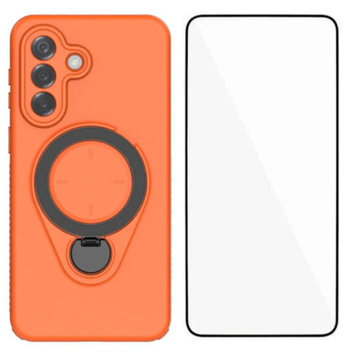 WANLONFENG For Samsung Galaxy A37 5G Case with Tempered Glass  JH Series PC TPU Kickstand Phone Cover - Orange - 1