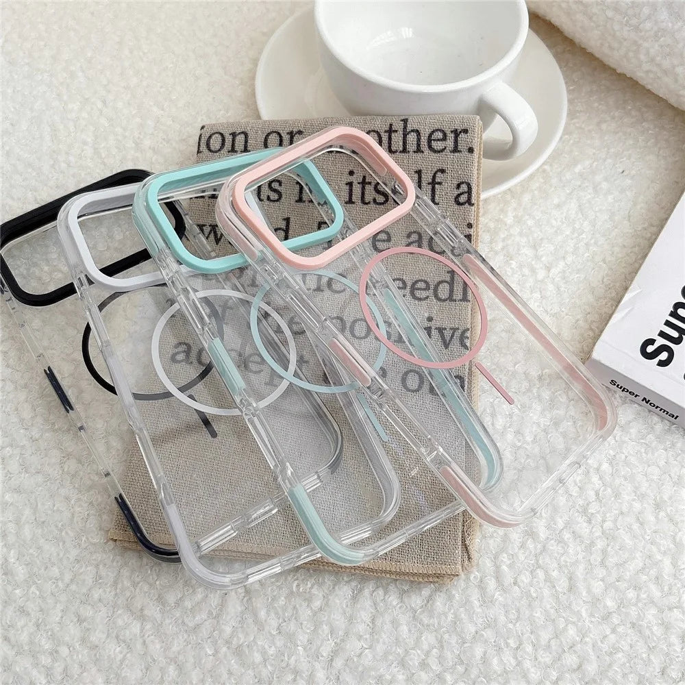 For iPhone 17 Pro Clear Magnetic Phone Case Colorful Edge TPU PC Back Cover Compatible with MagSafe - White - 4