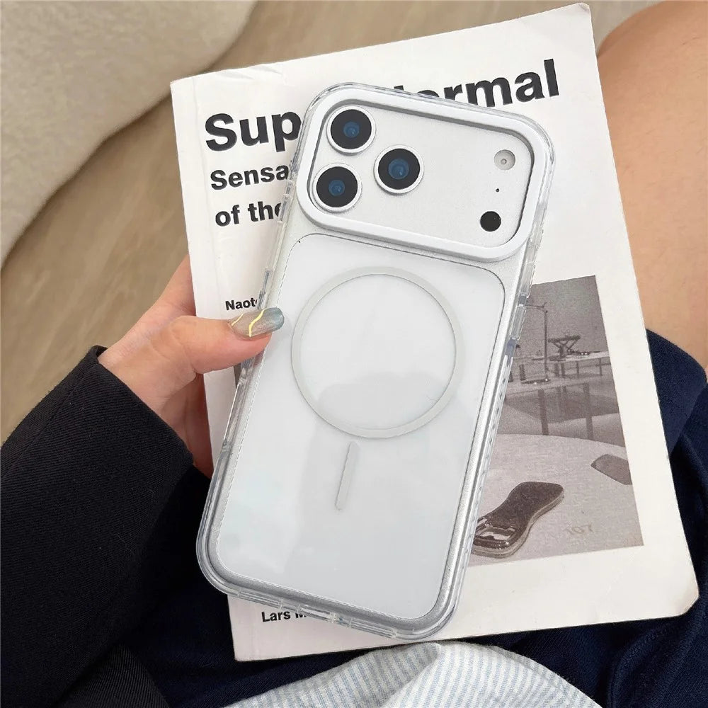 For iPhone 17 Pro Max Clear Magnetic Phone Case Colorful Edge TPU PC Back Cover Compatible with MagSafe - White - 1