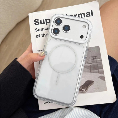 For iPhone 17 Pro Max Clear Magnetic Phone Case Colorful Edge TPU PC Back Cover Compatible with MagSafe - White - 1