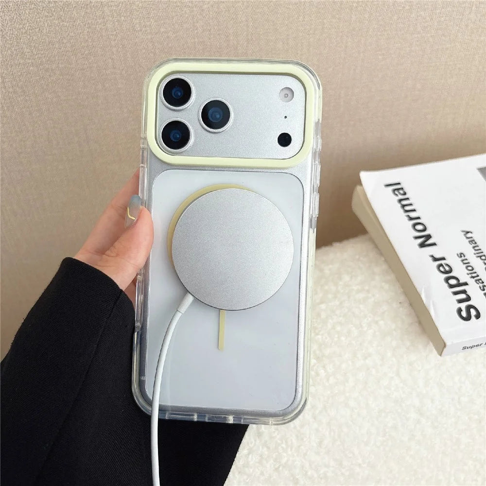 For iPhone 17 Pro Max Clear Magnetic Phone Case Colorful Edge TPU PC Back Cover Compatible with MagSafe - White - 2