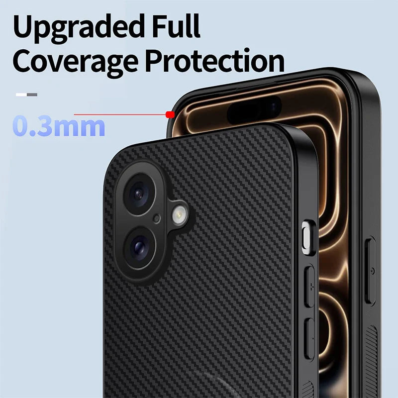 WANLONFENG For iPhone 17 Magnetic Case with 2Pcs Tempered Glass Films  QT1 Series Kickstand Carbon Fiber Texture PC TPU Phone Cover - Black - 5