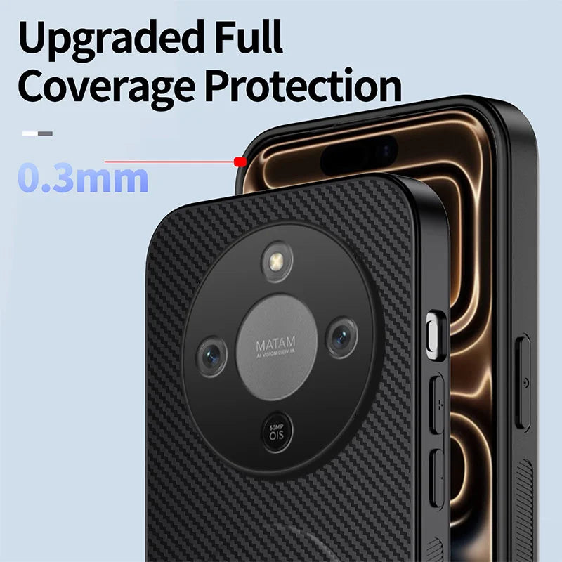 WANLONFENG For Honor X70 5G / Honor X9d 5G / Honor Magic8 Lite 5G Magnetic Case with 2Pcs Tempered Glass Films  QT1 Series Kickstand Carbon Fiber Texture PC TPU Phone Cover - Black - 5