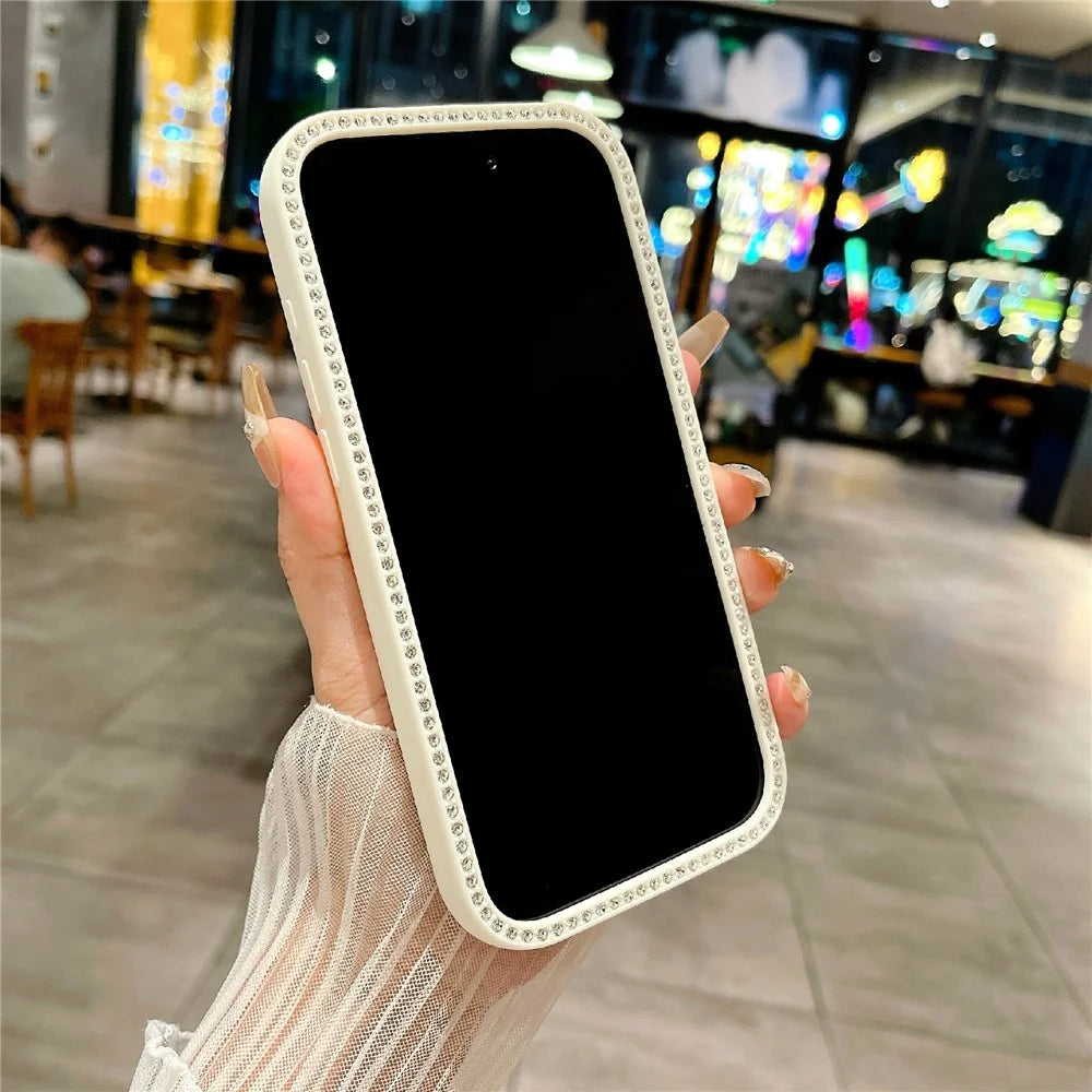For iPhone 17 Pro Max Clear Phone Case Luxury Crystal Rhinestone Edge Decor PC TPU Protective Cover - Black - 2