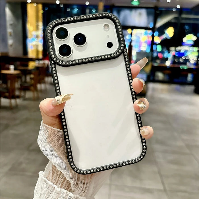 For iPhone 17 Pro Clear Phone Case Luxury Crystal Rhinestone Edge Decor PC TPU Protective Cover - Black - 1