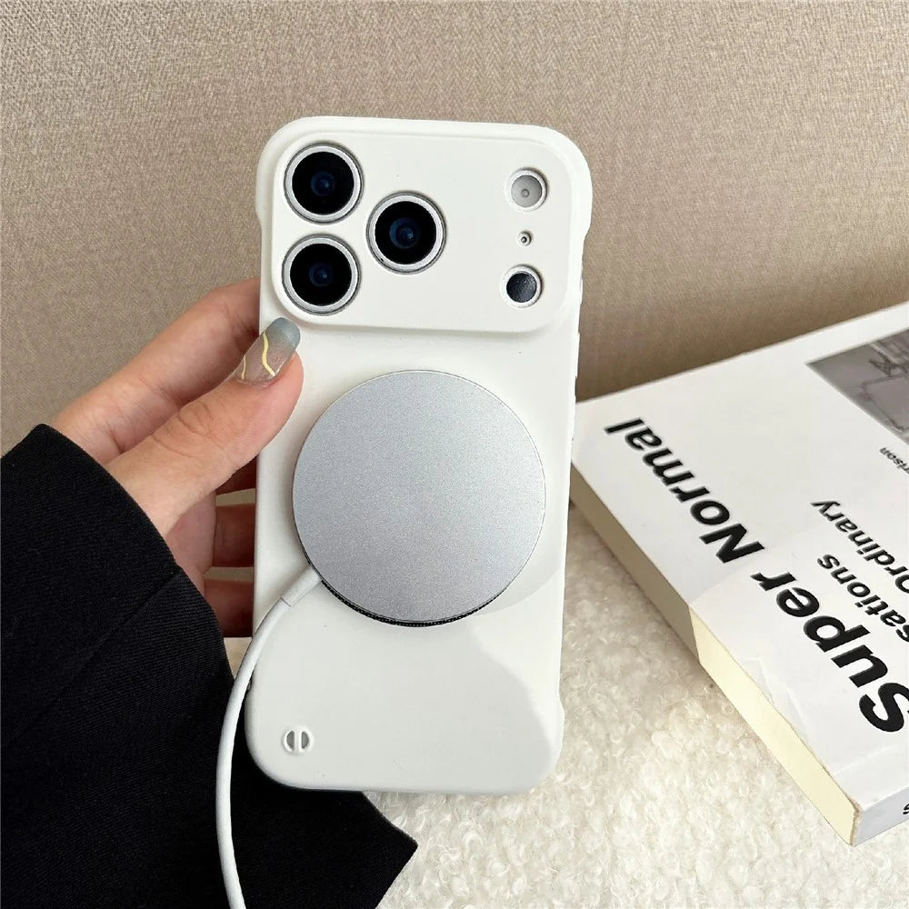 For iPhone 17 Pro Borderless Magnetic Phone Case Solid Color Frameless PC Cover Compatible with MagSafe - Black - 2