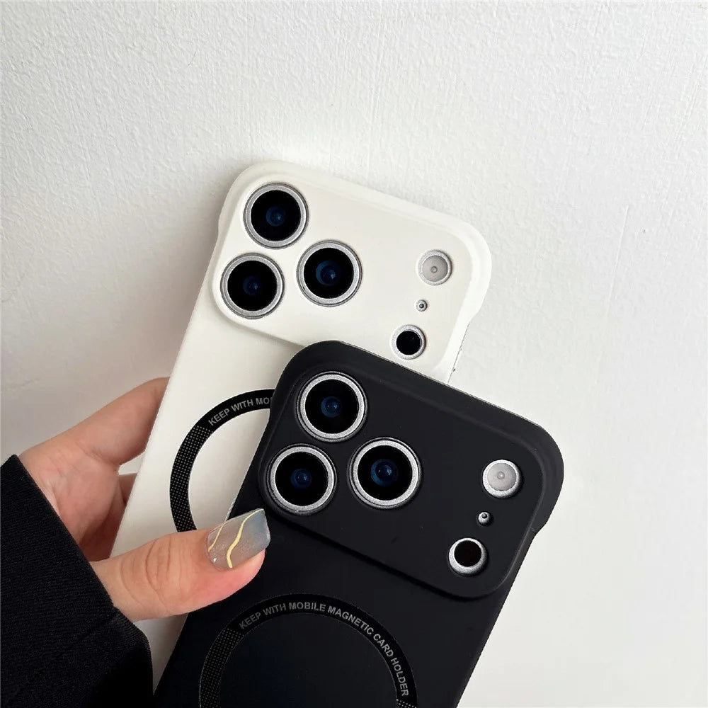 For iPhone 17 Pro Borderless Magnetic Phone Case Solid Color Frameless PC Cover Compatible with MagSafe - Black - 3