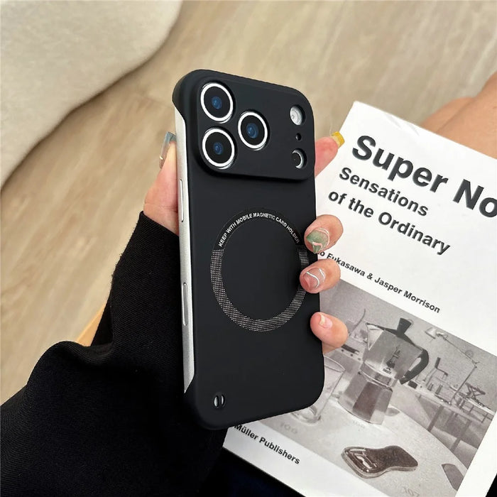 For iPhone 17 Pro Max Borderless Magnetic Phone Case Solid Color Frameless PC Cover Compatible with MagSafe - Black - 1