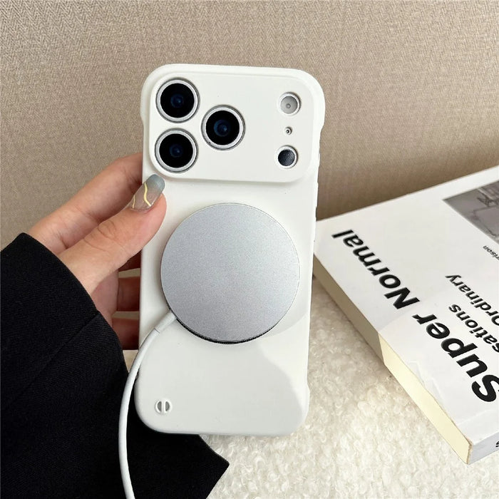 For iPhone 17 Pro Max Borderless Magnetic Phone Case Solid Color Frameless PC Cover Compatible with MagSafe - Black - 2