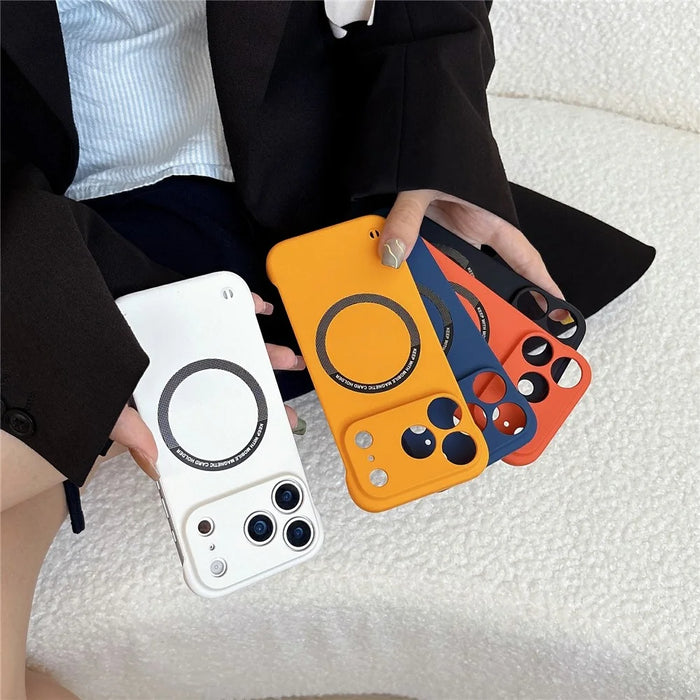 For iPhone 17 Pro Max Borderless Magnetic Phone Case Solid Color Frameless PC Cover Compatible with MagSafe - Black - 6