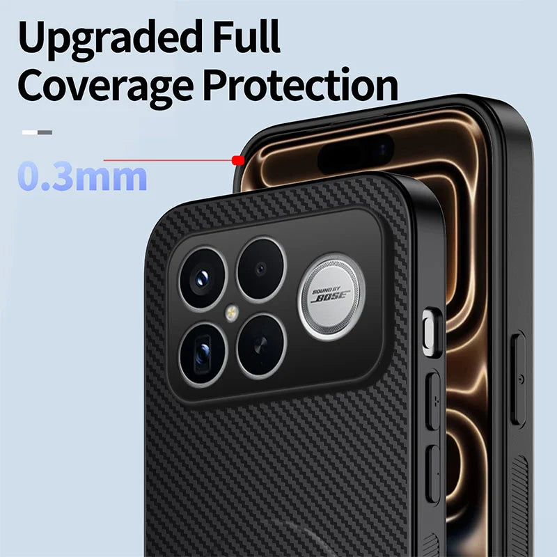 WANLONFENG For Xiaomi Poco F8 Ultra / Xiaomi Redmi K90 Pro Max 5G Magnetic Case with 2Pcs Tempered Glass Films  QT1 Series Kickstand Carbon Fiber Texture PC TPU Phone Cover - Black - 5